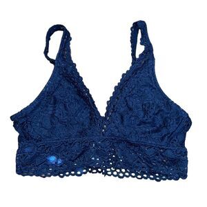 Women’s Aerie navy blue lace unpadded wireless bralette cozy  loungewear